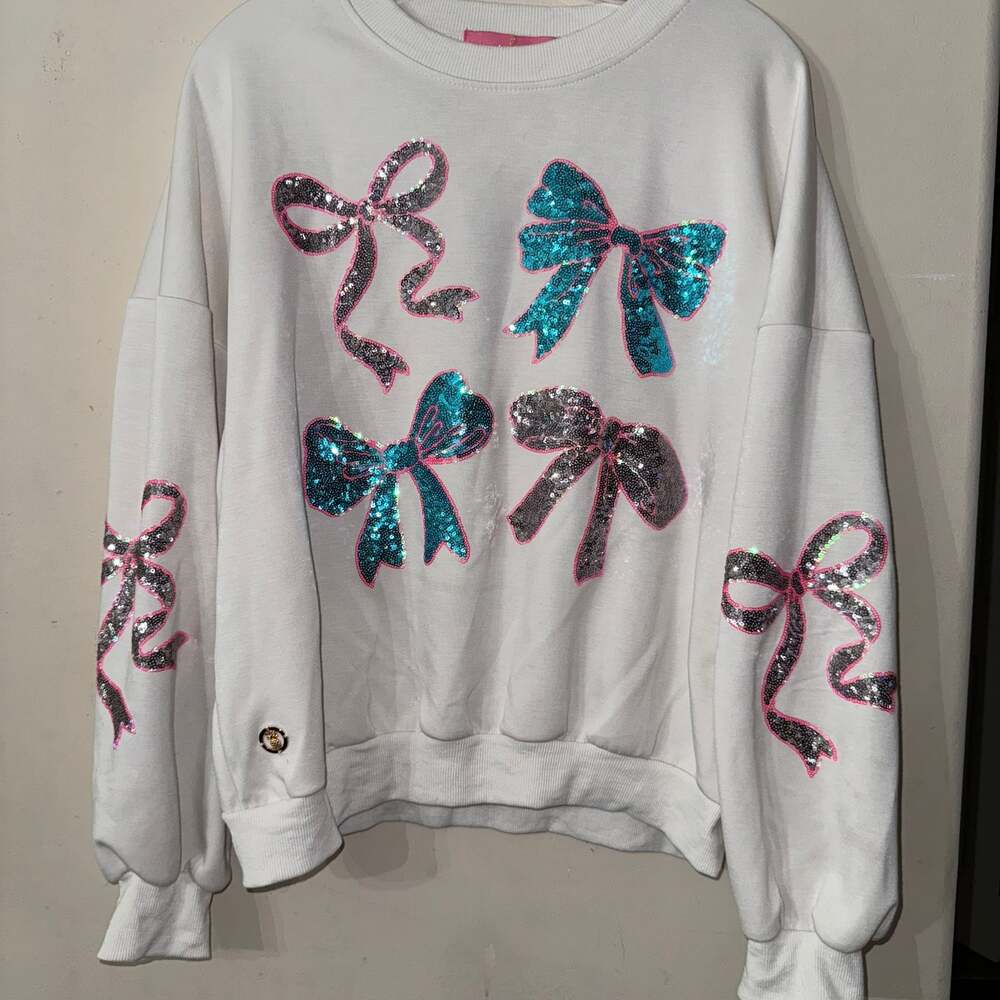 Simply Southern Sequin Ribbons Long Sleeve Crew Sweatshirt